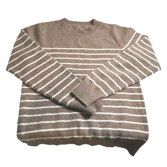 NWT Liny Xin Womens Superfine Merino Wool Striped Crew Neck Sweater Brown Medium - Picture 3 of 11